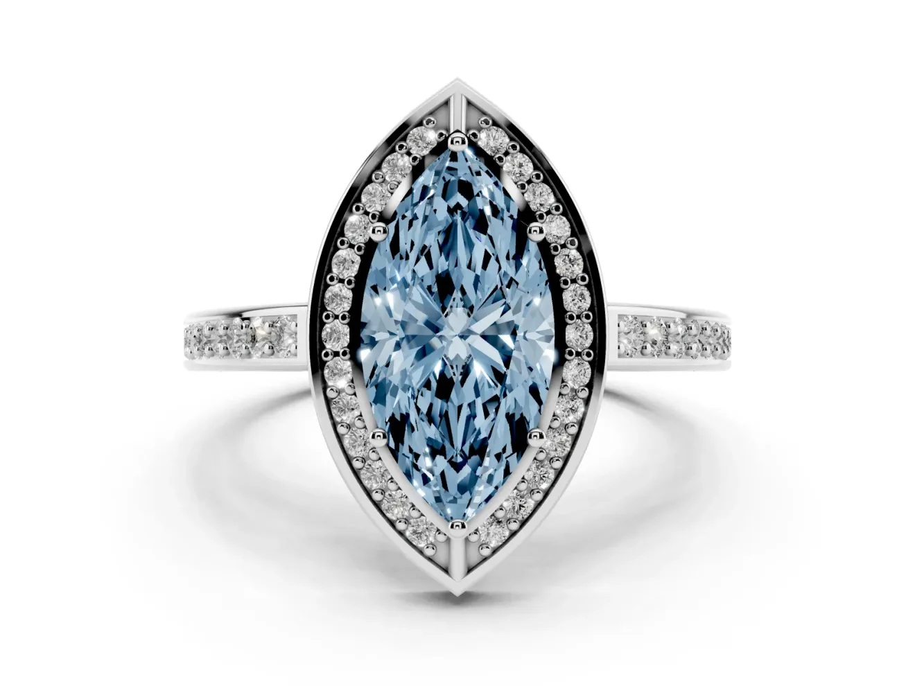 Marquise Sectioned Halo Engagement Ring Setting for a Fancy Blue Lab-Grown Diamond | Sterling Silver