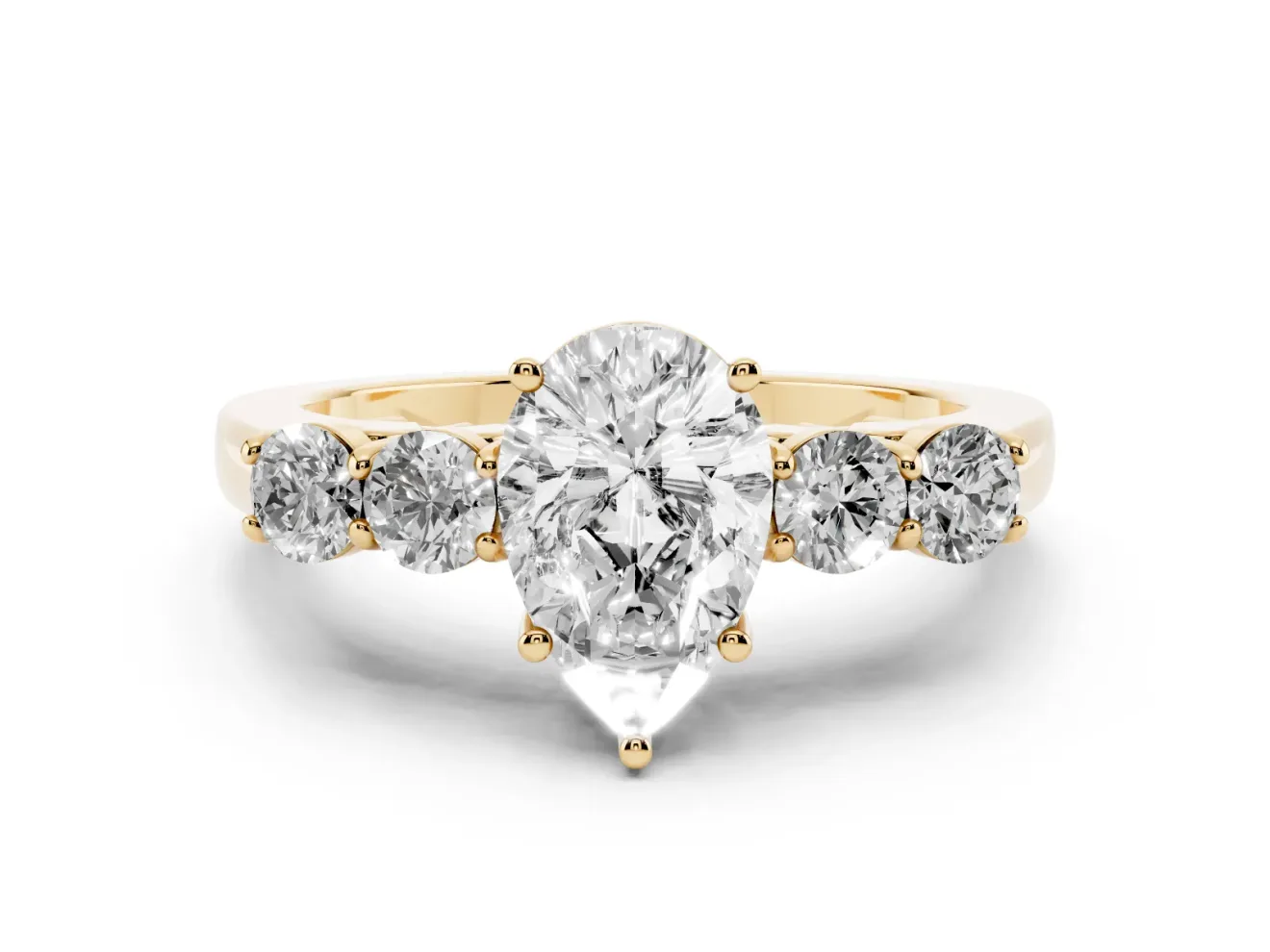Pear-Shaped Close Set Five Stone Engagement Ring Setting | Yellow Gold