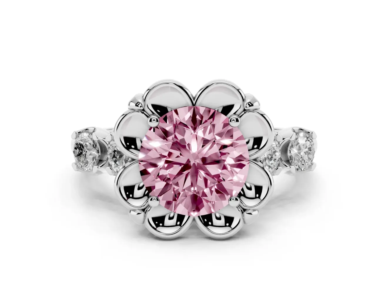 Round Floral Engagement Ring Setting for a Fancy Pink Lab-Grown Diamond | Petal Frame | Platinum