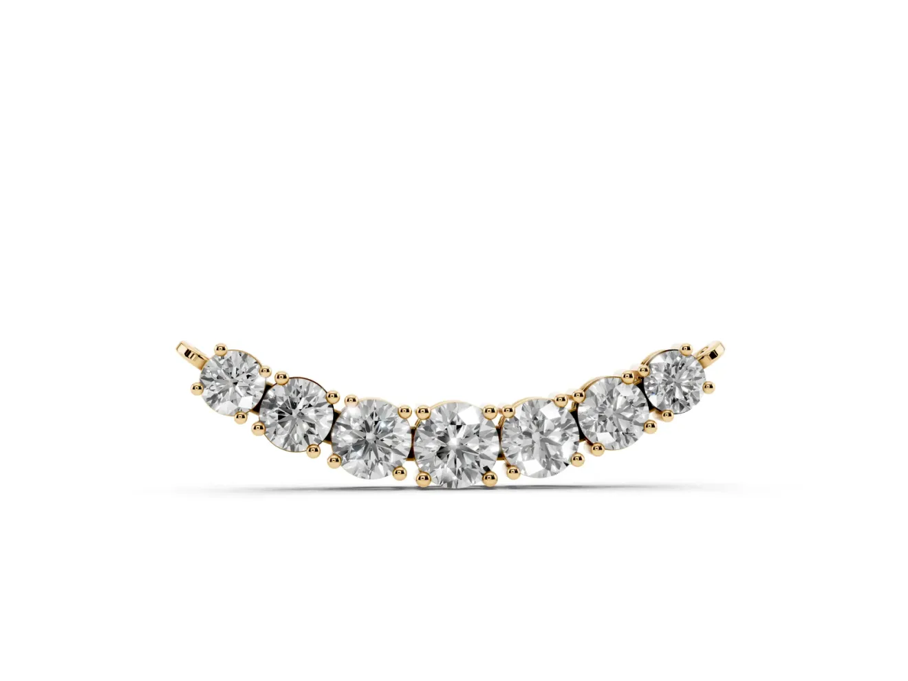 Round Lab-Grown Diamond Graduated Curved Bar Necklace | Prong Set | Yellow Gold