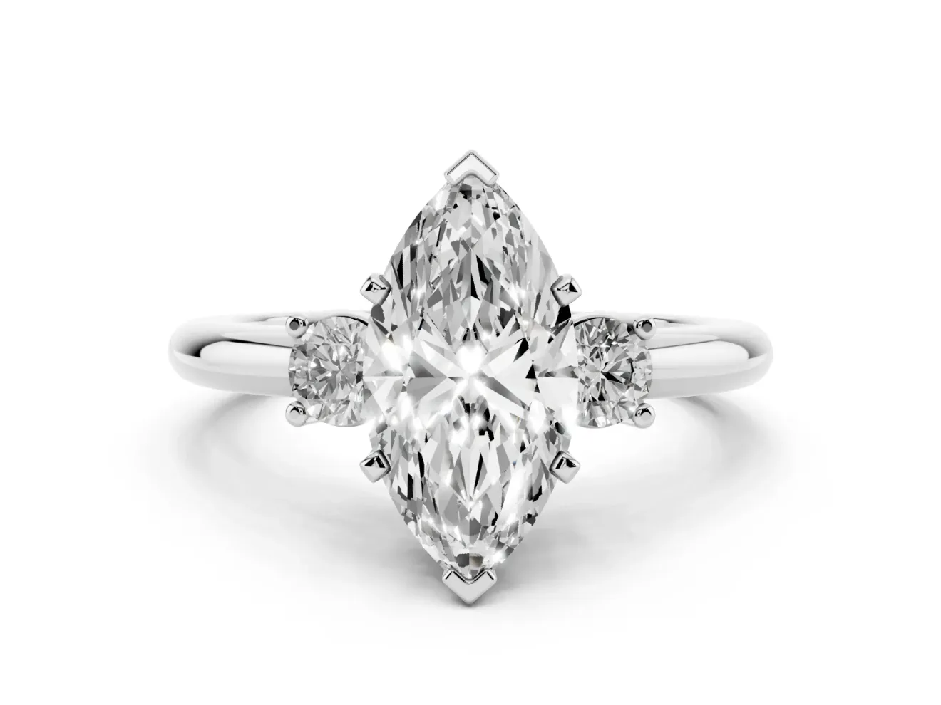 Marquise Three Stone Engagement Ring Setting | Round Side Stones | Platinum