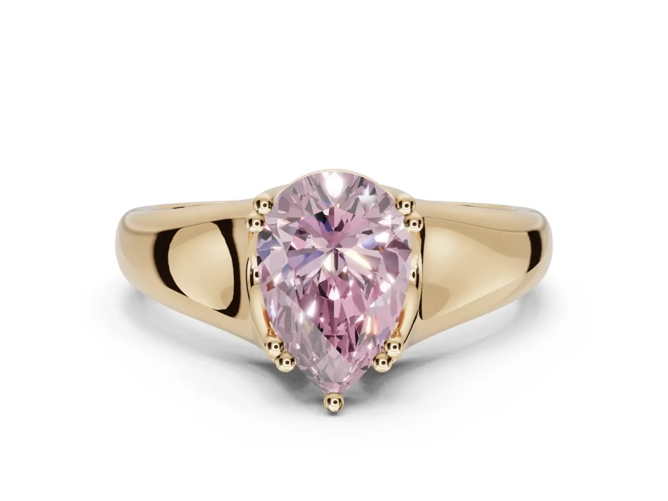 Pear-Shaped Double Claw Solitaire Engagement Ring Setting for a Fancy Pink Lab-Grown Diamond | Yellow Gold