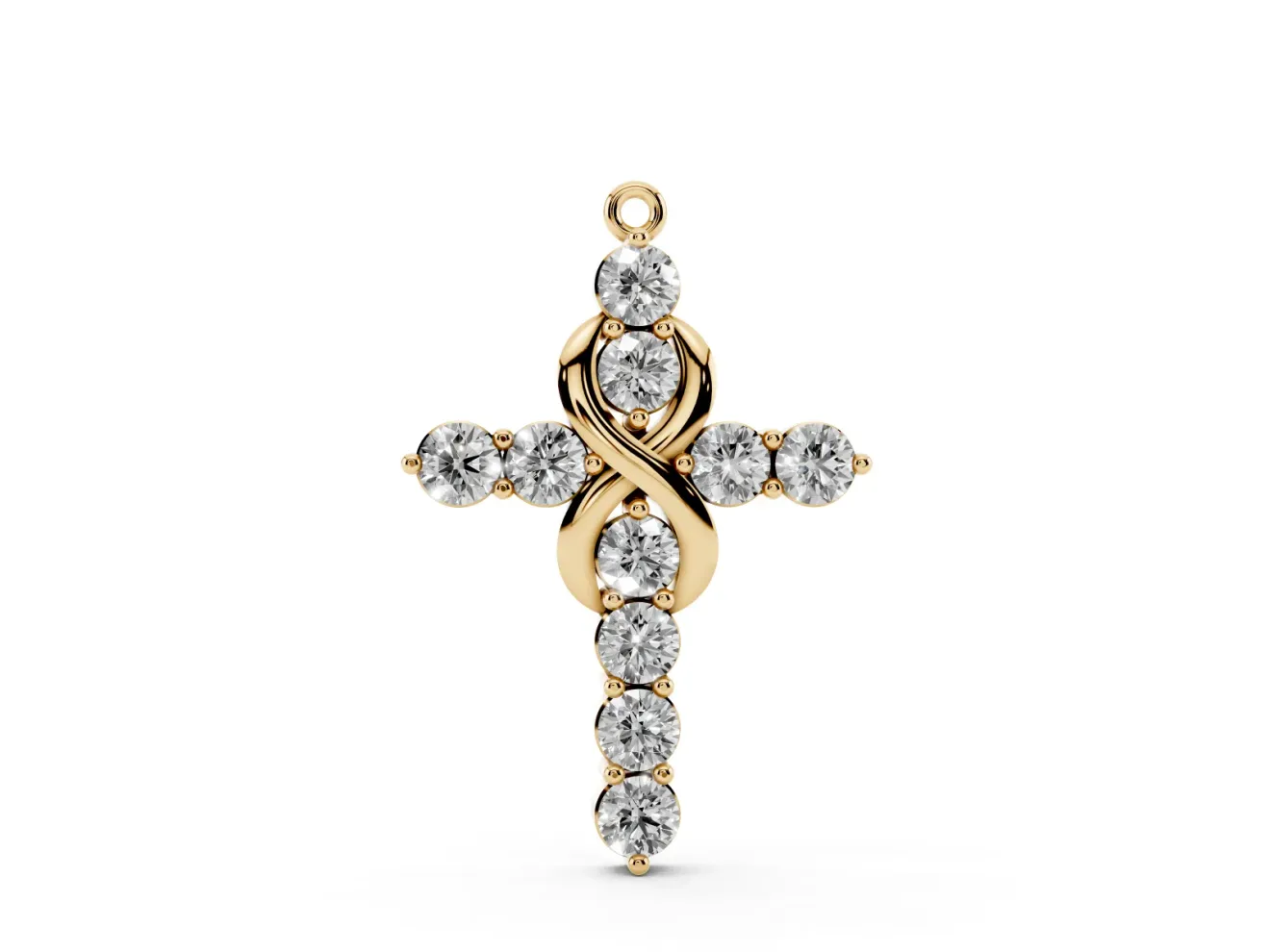 Round Lab-Grown Diamond Infinity Cross Pendant Necklace | Prong-Set Arms | Yellow Gold