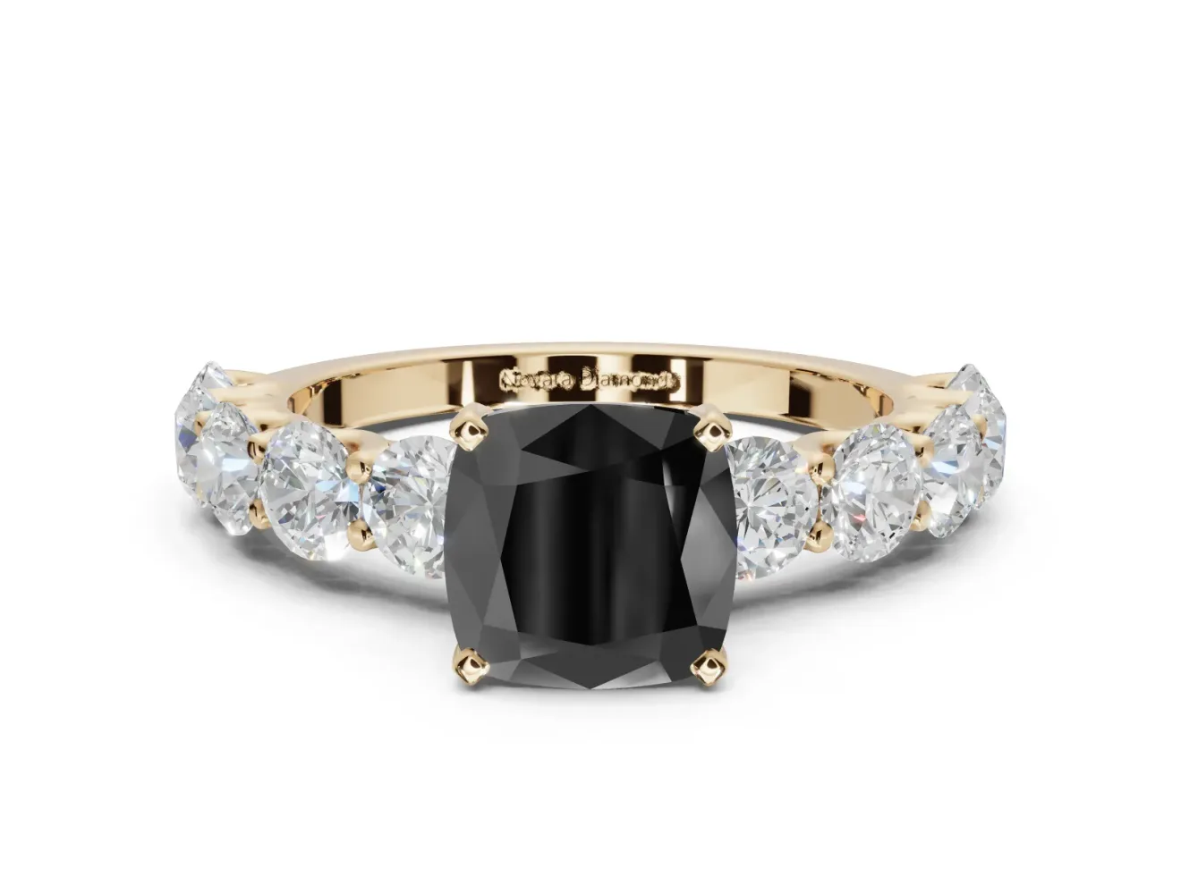 Cushion Cut Side Stone Engagement Ring Setting for a Black Center | Yellow Gold