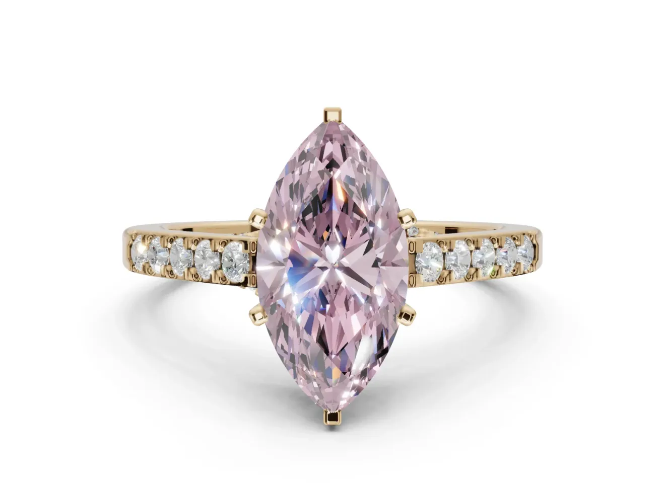 Marquise Pavé Solitaire Engagement Ring Setting for a Fancy Pink Lab-Grown Diamond | Crossover Gallery | Yellow Gold