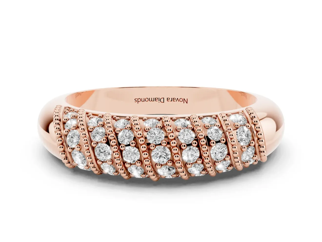 Round Diamond Dome Band Set in Rose gold with Channel Setting