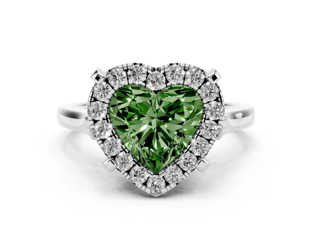 Heart-Shaped Claw Corner Halo Engagement Ring Setting for a Fancy Green Lab-Grown Diamond | Plain Band | Sterling Silver