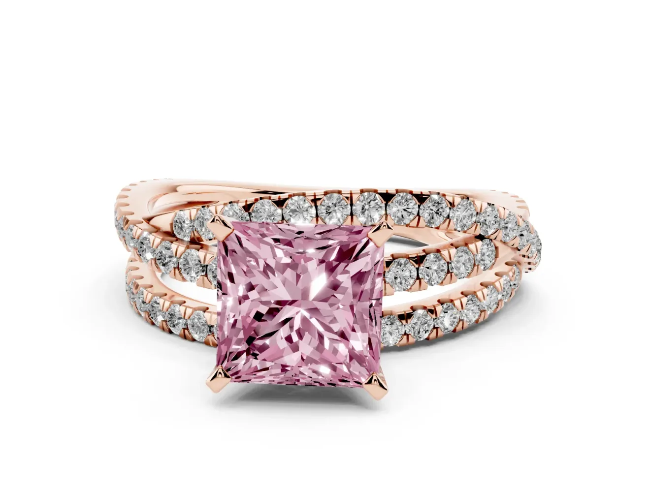 Princess Cut Twisted Pavé Engagement Ring Setting for a Fancy Pink Lab-Grown Diamond | Rose Gold