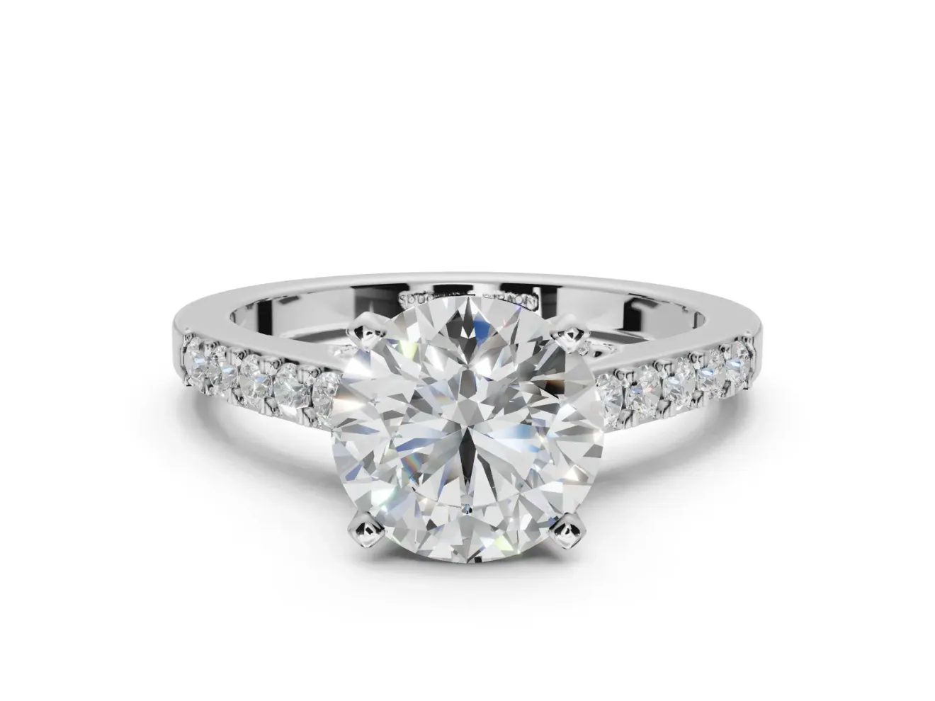 Round Pavé Solitaire Engagement Ring Setting | Crossover Gallery | Platinum