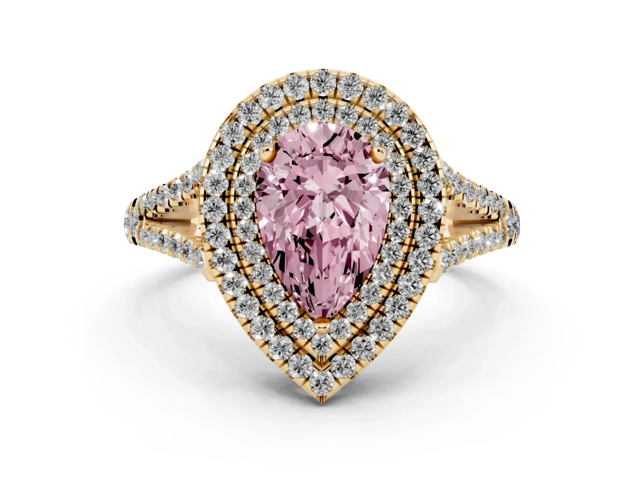 Pear-Shaped Halo Engagement Ring Setting for a Fancy Pink Lab-Grown Diamond | Yellow Gold - Design NV-24799