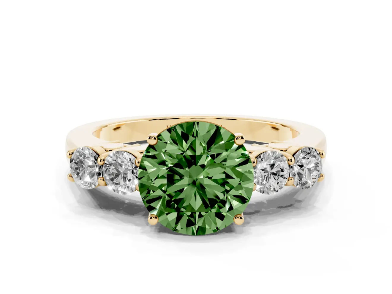 Round Close Set Five Stone Engagement Ring Setting for a Fancy Green Lab-Grown Diamond | Yellow Gold