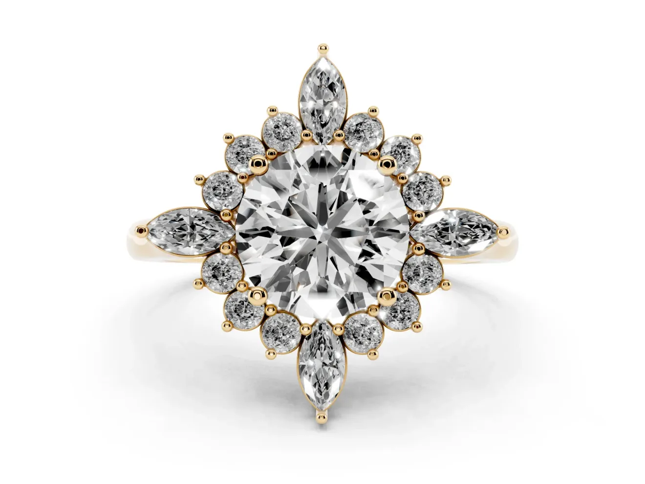 Round Cluster Halo Engagement Ring Setting | Yellow Gold