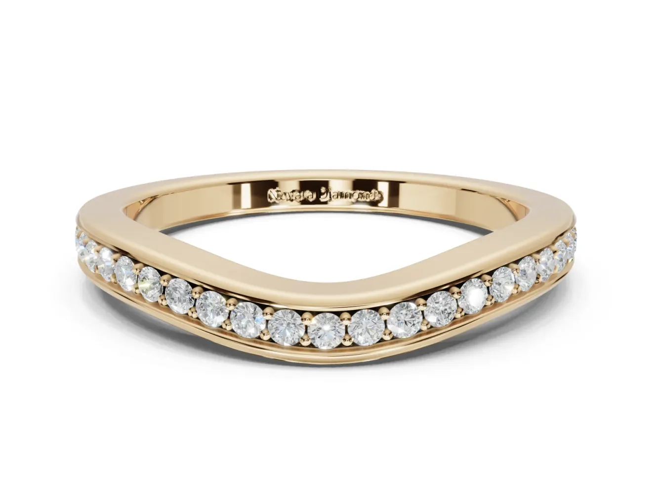 Round Lab-Grown Diamond Contoured Pavé Wedding Band | Smooth Polished Edges | Yellow Gold