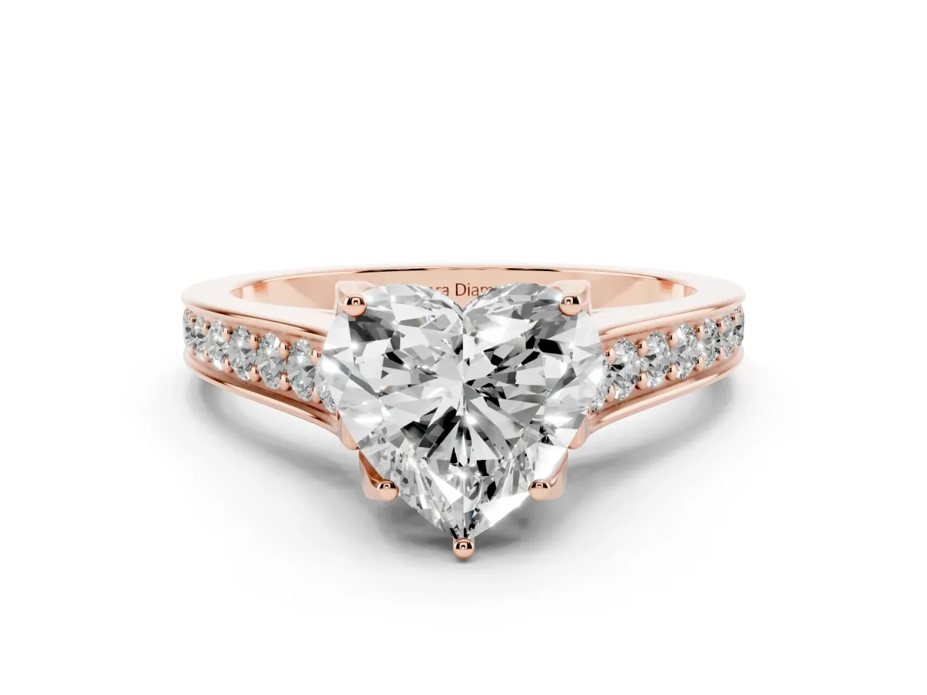 Heart-Shaped Graduated Pavé Solitaire Engagement Ring Setting | Wide Pavé Row Band | Rose Gold
