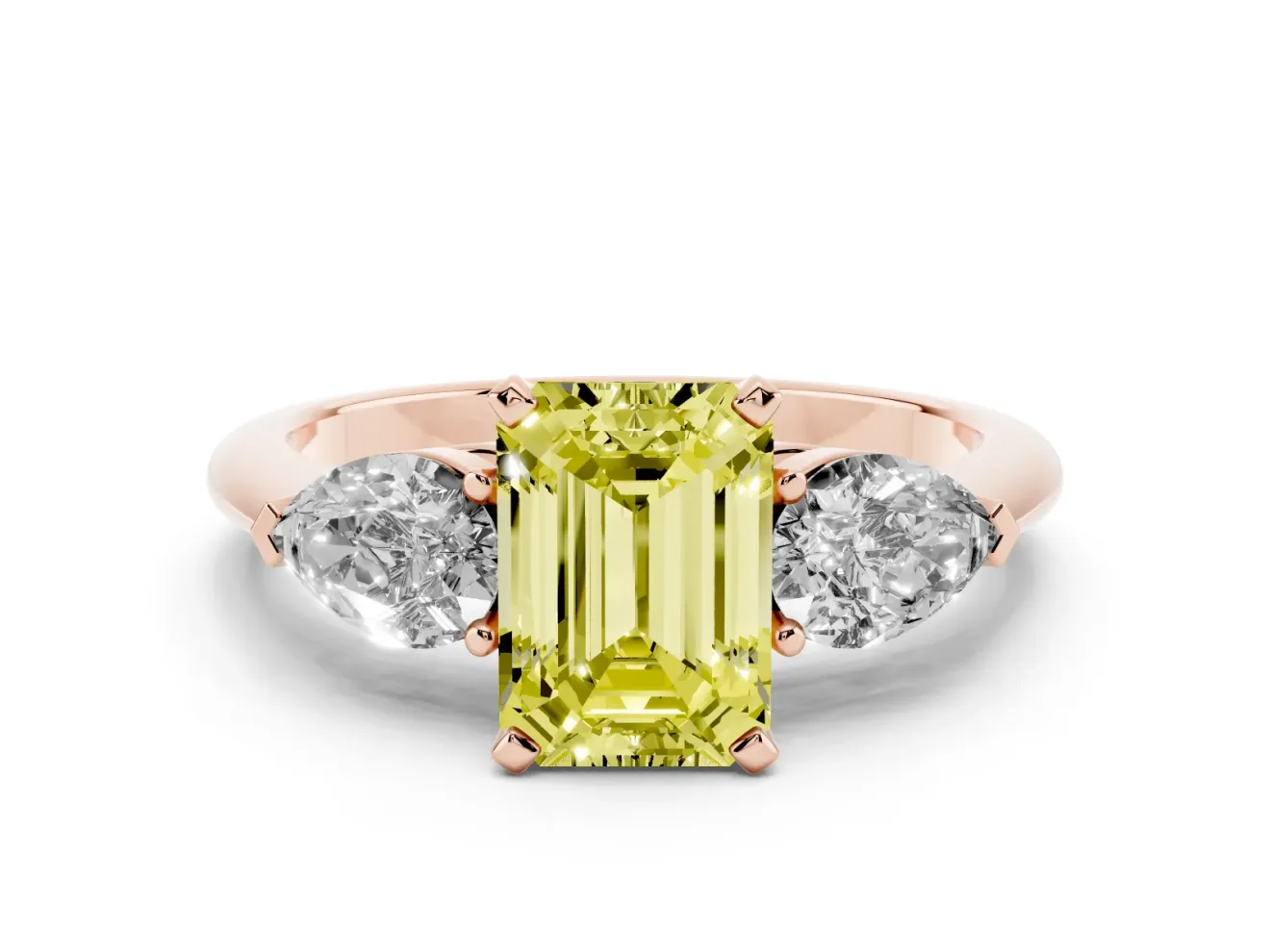 Emerald Cut 3-Stone Engagement Ring Setting for a Fancy Yellow Lab-Grown Diamond | Rose Gold