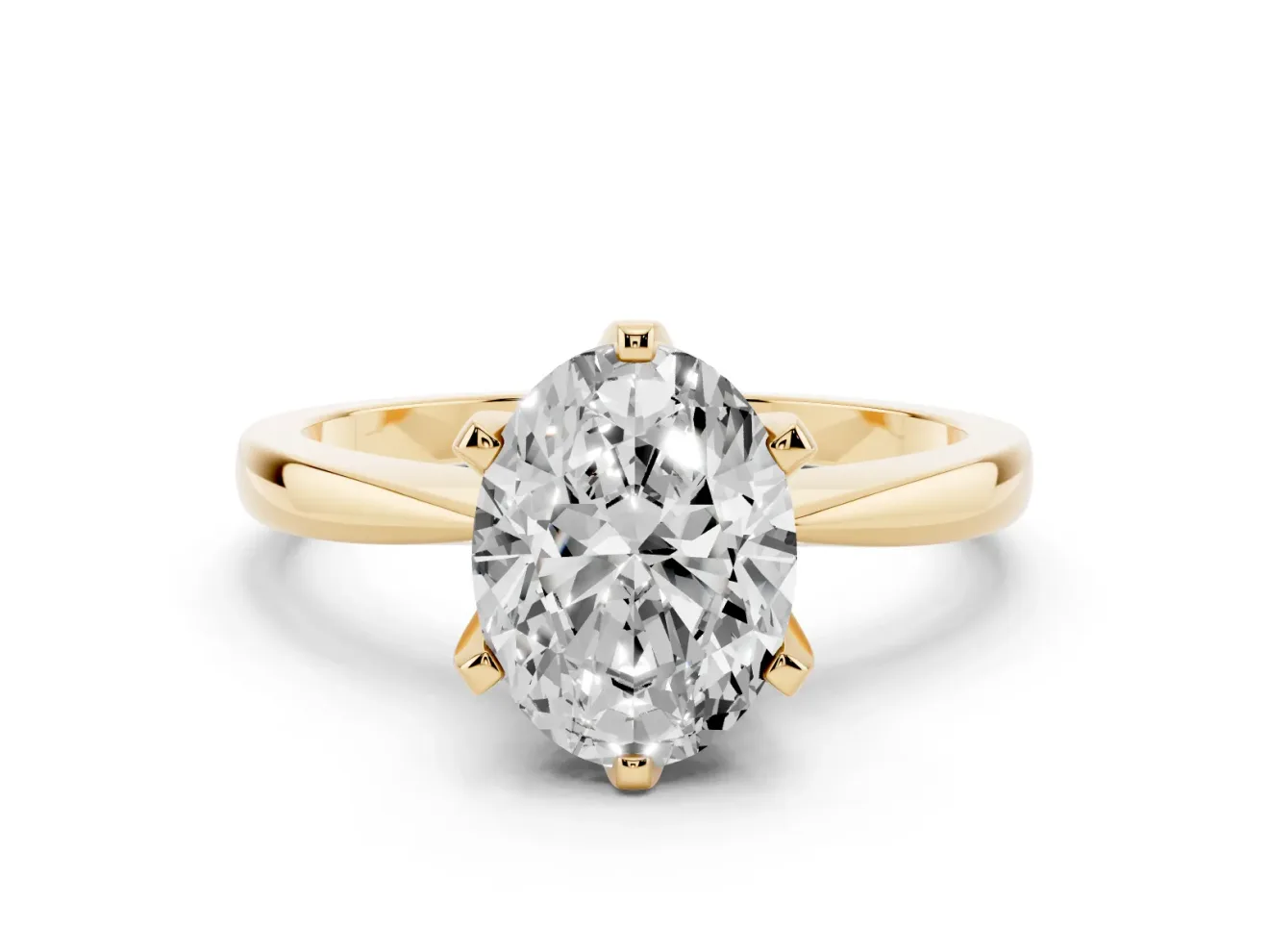 Oval Cut Diamond Solitaire Engagement Ring Set in Yellow gold with Slim Tapered Solitaire Band