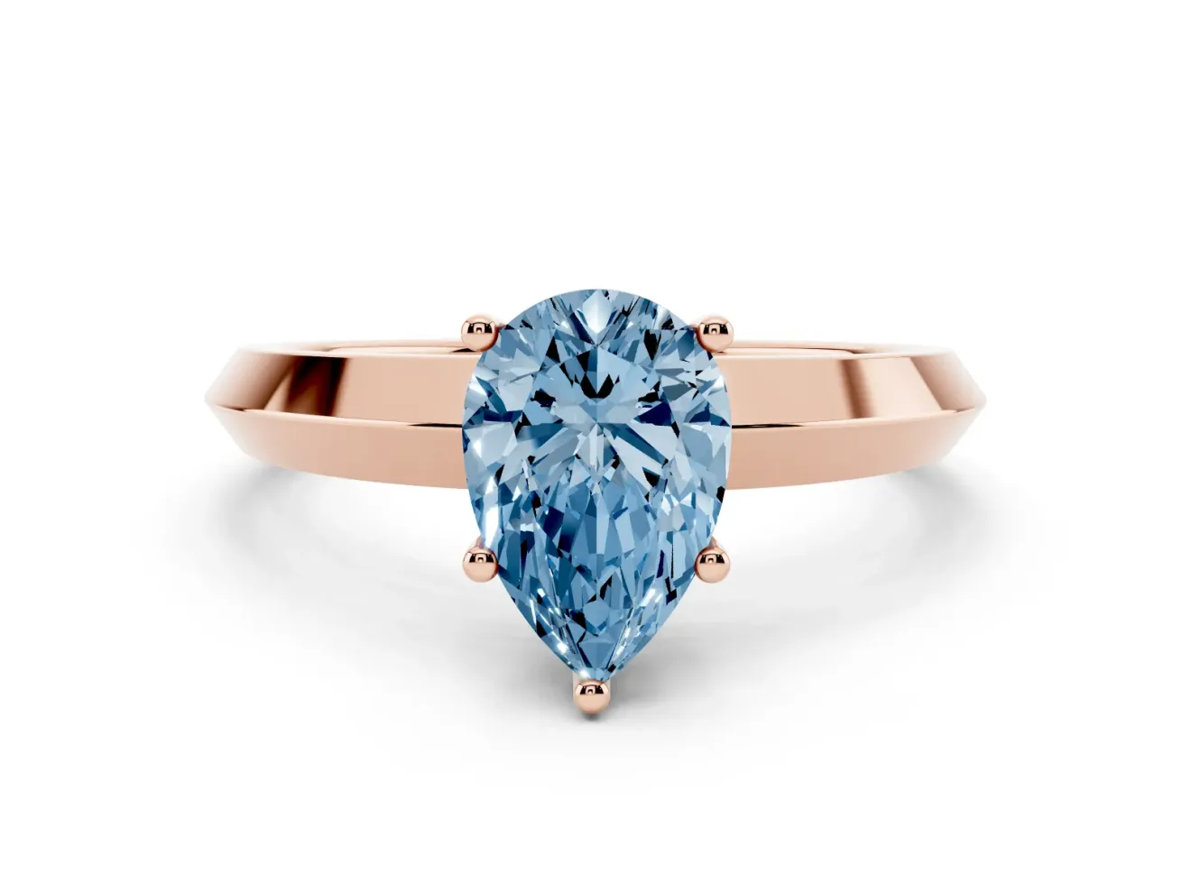 Pear-Shaped Knife-Edge Engagement Ring Setting for a Fancy Blue Lab-Grown Diamond | Rose Gold