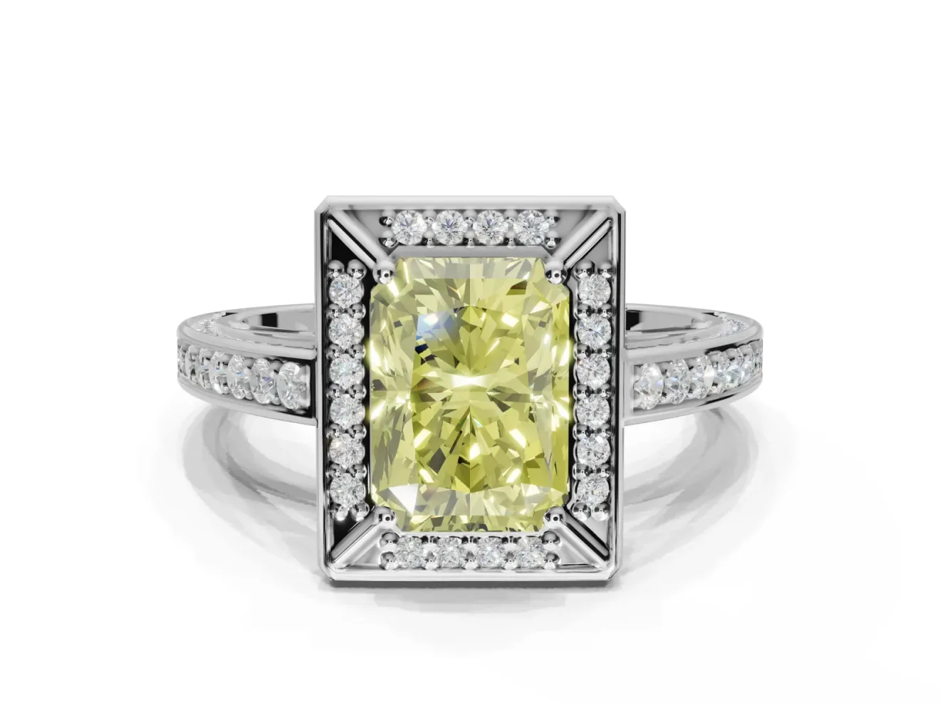 Radiant Cut Sectioned Halo Engagement Ring Setting for a Fancy Yellow Lab-Grown Diamond | Sterling Silver