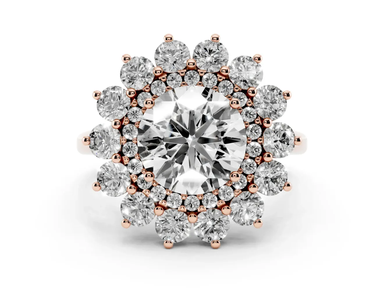Round Floral Double Halo Engagement Ring Setting | Plain Band | Rose Gold