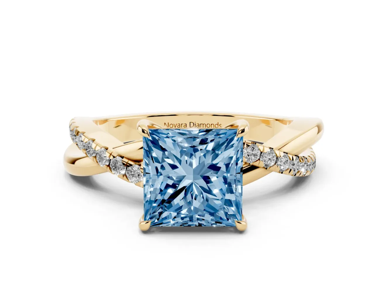 Princess Cut Crossover Engagement Ring Setting for a Fancy Blue Lab-Grown Diamond | Yellow Gold