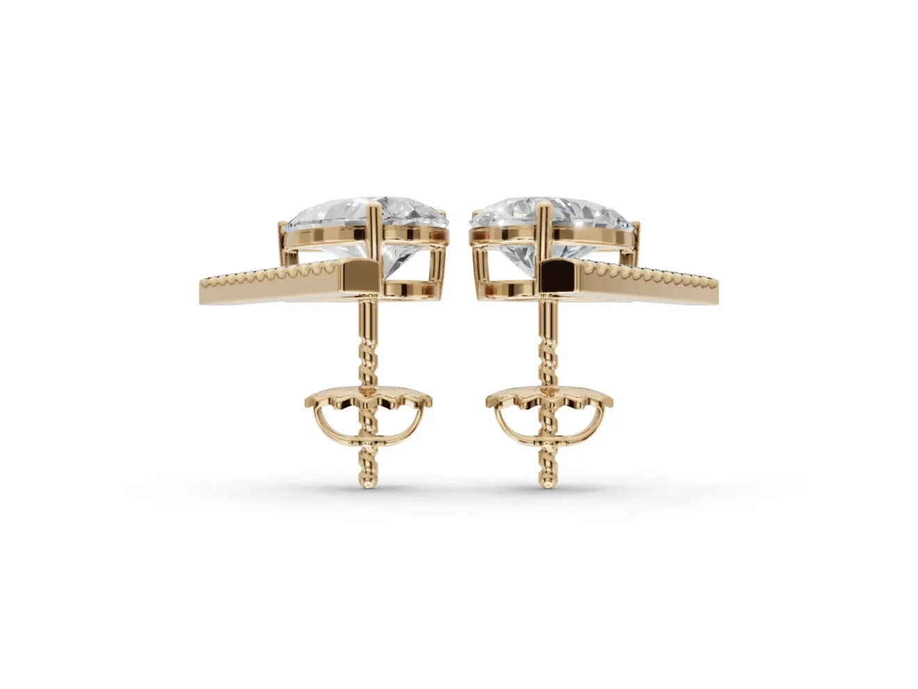 Pear-Shaped Lab-Grown Diamond Bar Stud Earrings | Micro Pavé Line | Yellow Gold