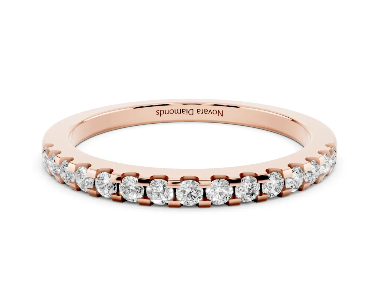 Round Diamond Pavé Half Eternity Band Set in Rose gold with Shared Prong Setting
