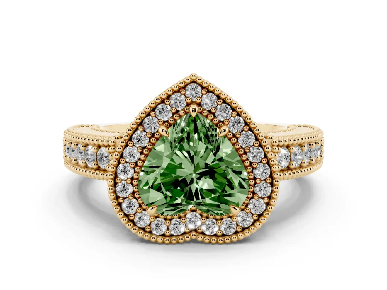 Heart-Shaped Halo Engagement Ring Setting for a Fancy Green Lab-Grown Diamond | Yellow Gold - Design NV-24525