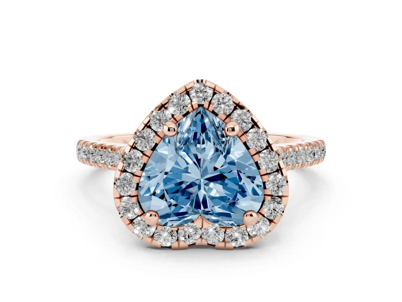Heart-Shaped Halo Engagement Ring Setting for a Fancy Blue Lab-Grown Diamond | Tapered Band | Rose Gold