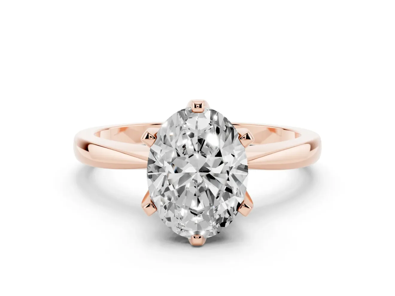 Oval Cut Diamond Solitaire Engagement Ring Set in Rose gold with Slim Tapered Solitaire Band