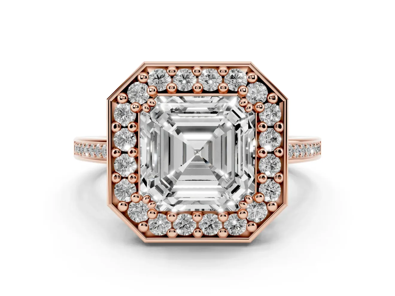 Asscher Cut Halo Engagement Ring Setting | Polished Halo Rim | Rose Gold