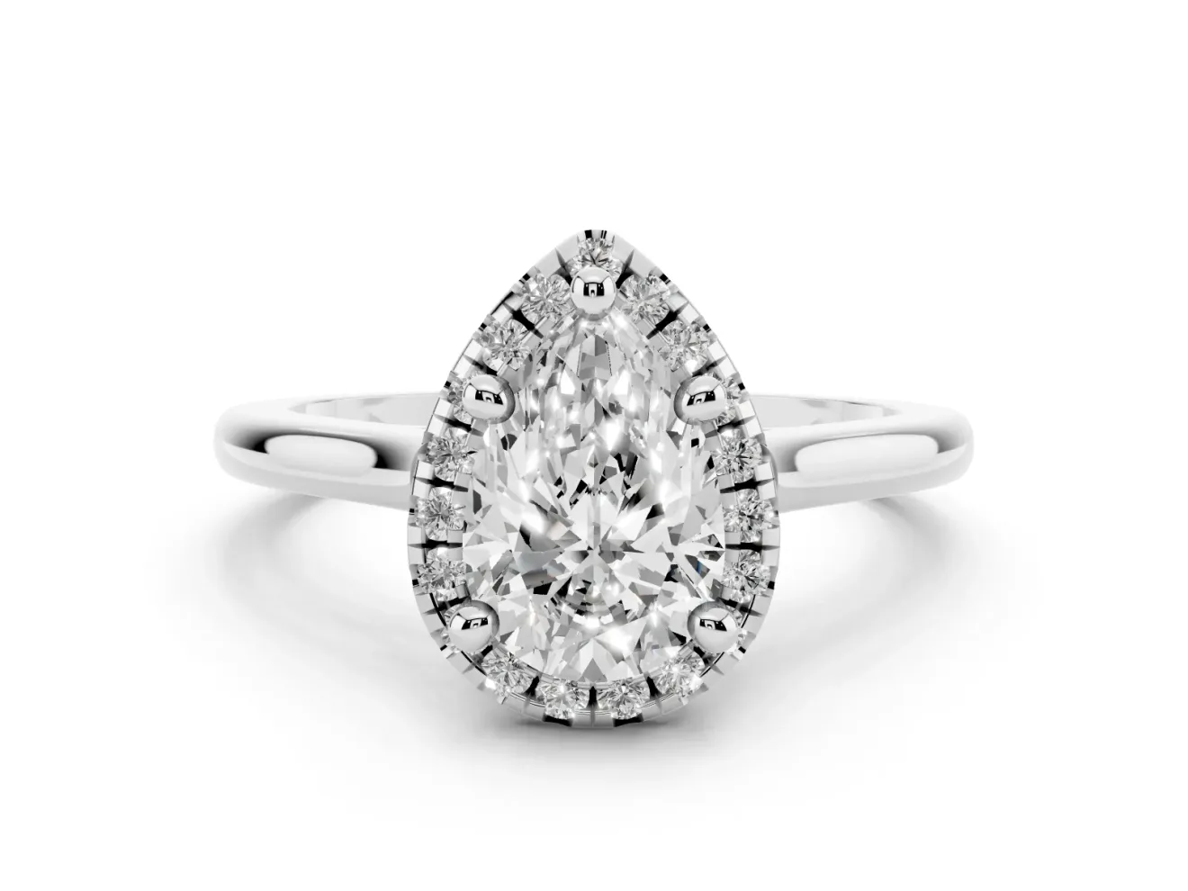 Pear-Shaped Halo Engagement Ring Setting | Plain Polished Band | Platinum