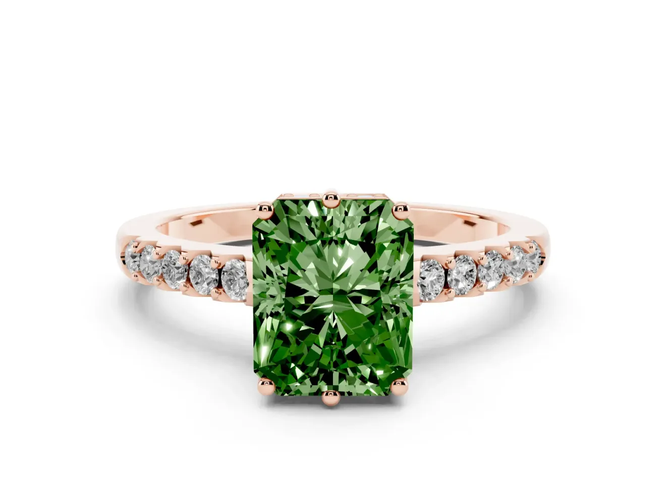 Radiant Cut Engagement Ring Setting for a Fancy Green Lab-Grown Diamond | Rose Gold - Design NV-24649