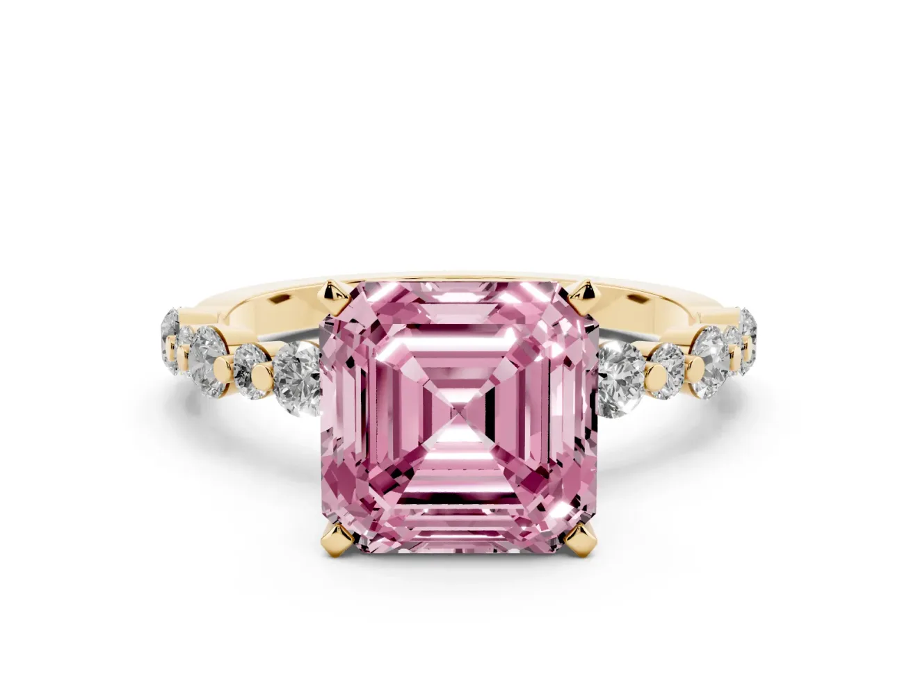 Asscher Cut Pavé Solitaire Engagement Ring Setting for a Fancy Pink Lab-Grown Diamond | Yellow Gold