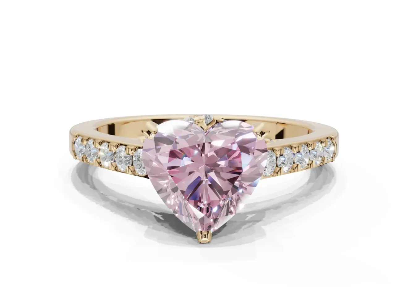 Heart-Shaped Pavé Solitaire Engagement Ring Setting for a Fancy Pink Lab-Grown Diamond | Crossover Gallery | Yellow Gold