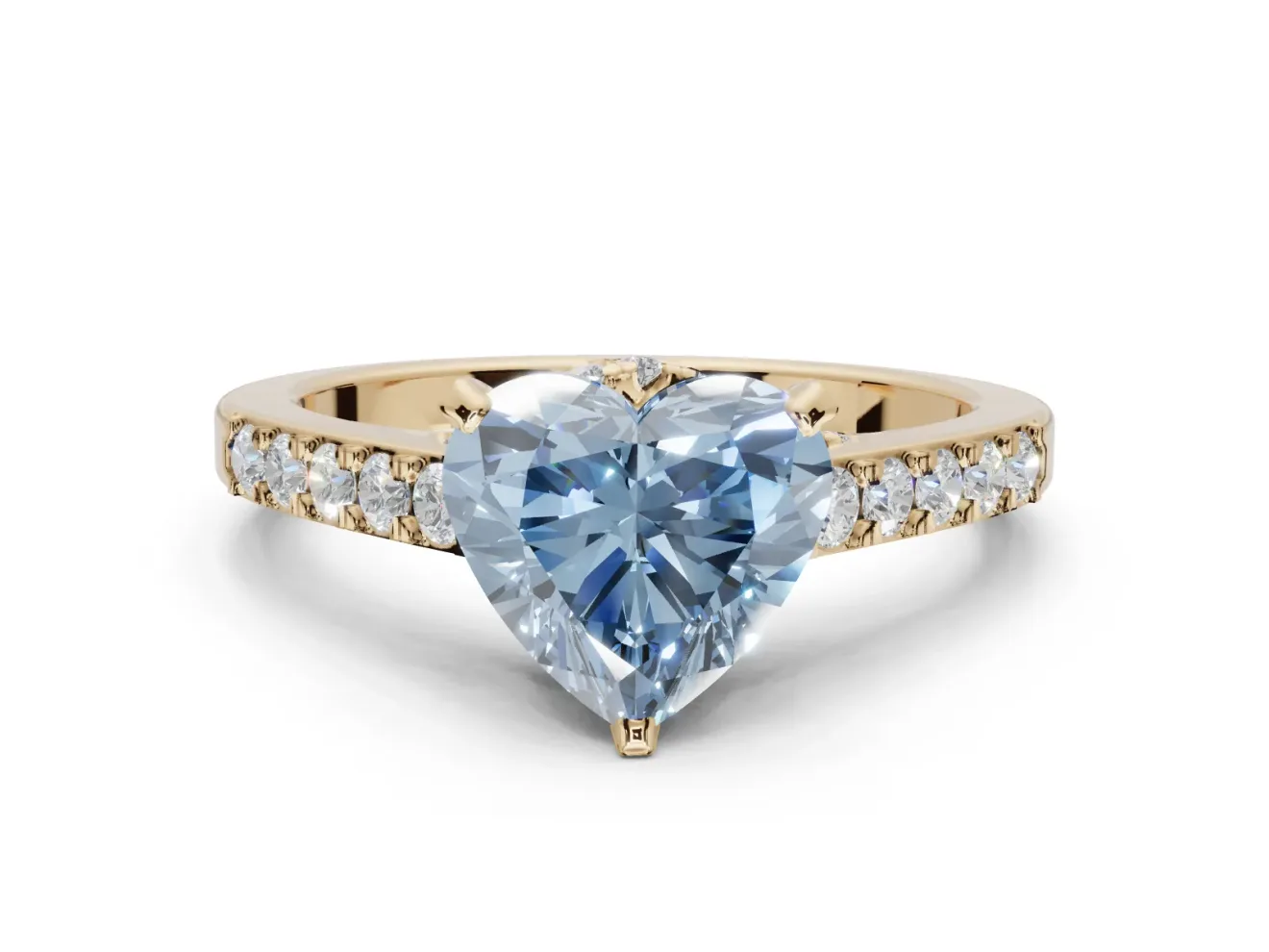 Heart-Shaped Pavé Solitaire Engagement Ring Setting for a Fancy Blue Lab-Grown Diamond | Crossover Gallery | Yellow Gold