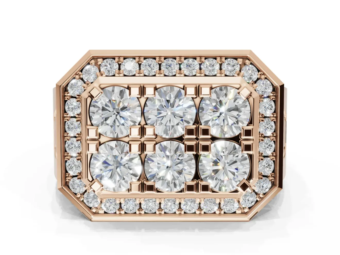 Round Lab-Grown Diamond Men's Cluster Ring | Octagonal Top | Rose Gold