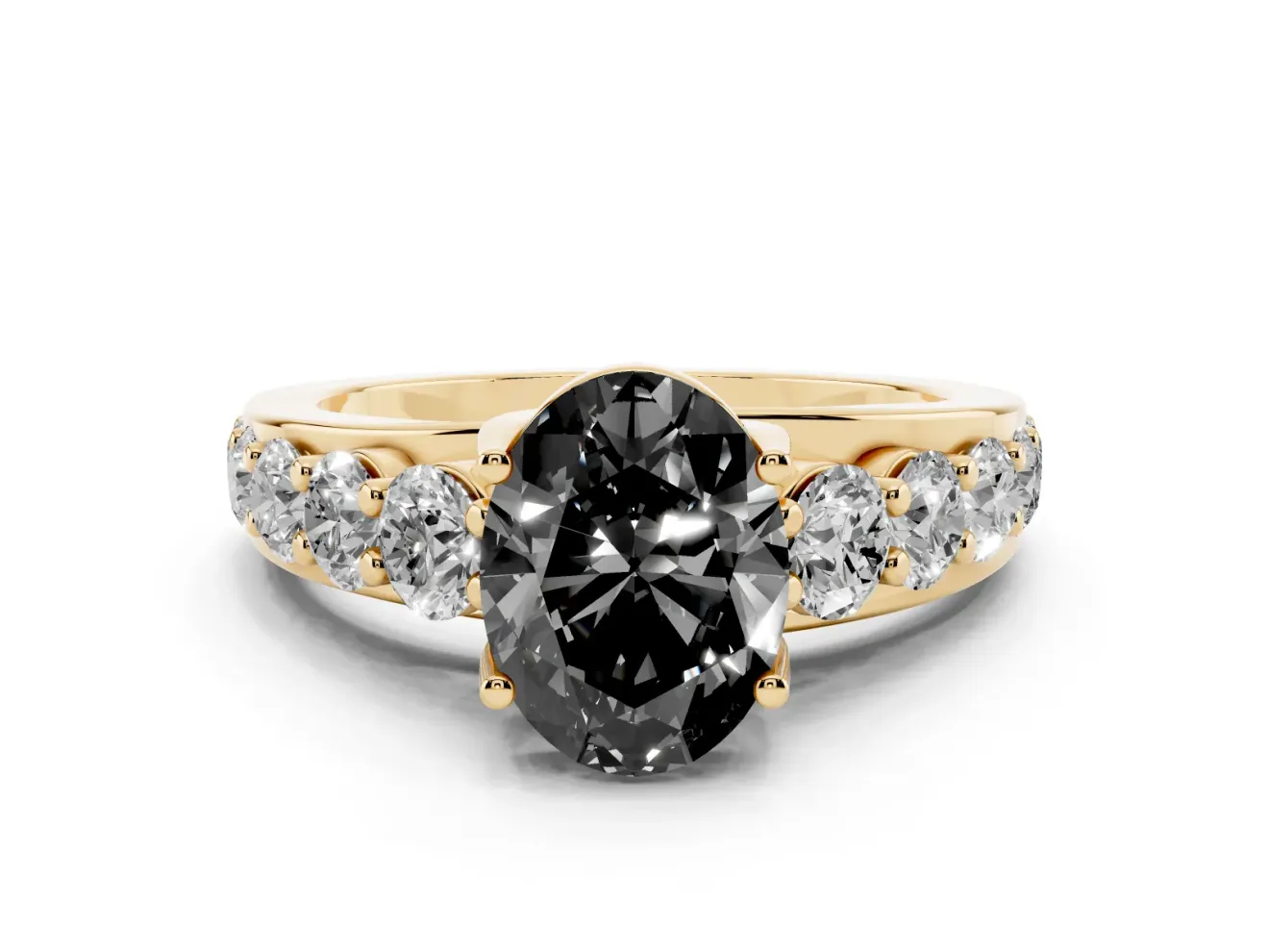 Oval Graduated Engagement Ring Setting for a Black Center | Yellow Gold