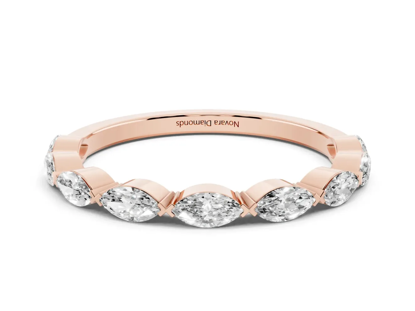 Marquise Diamond Eternity Band Set in Rose gold with Bezel Setting