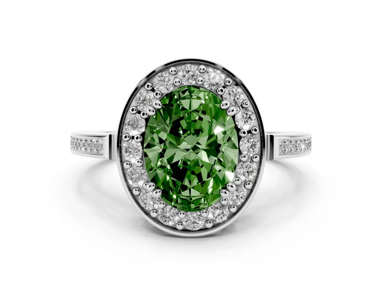 Oval Halo Engagement Ring Setting for a Fancy Green Lab-Grown Diamond | Polished Halo Rim | White Gold
