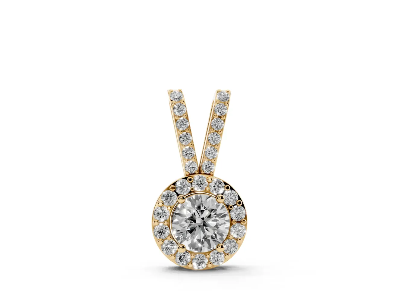 Round Lab-Grown Diamond Halo Pendant Necklace | Pavé Split Bail | Yellow Gold
