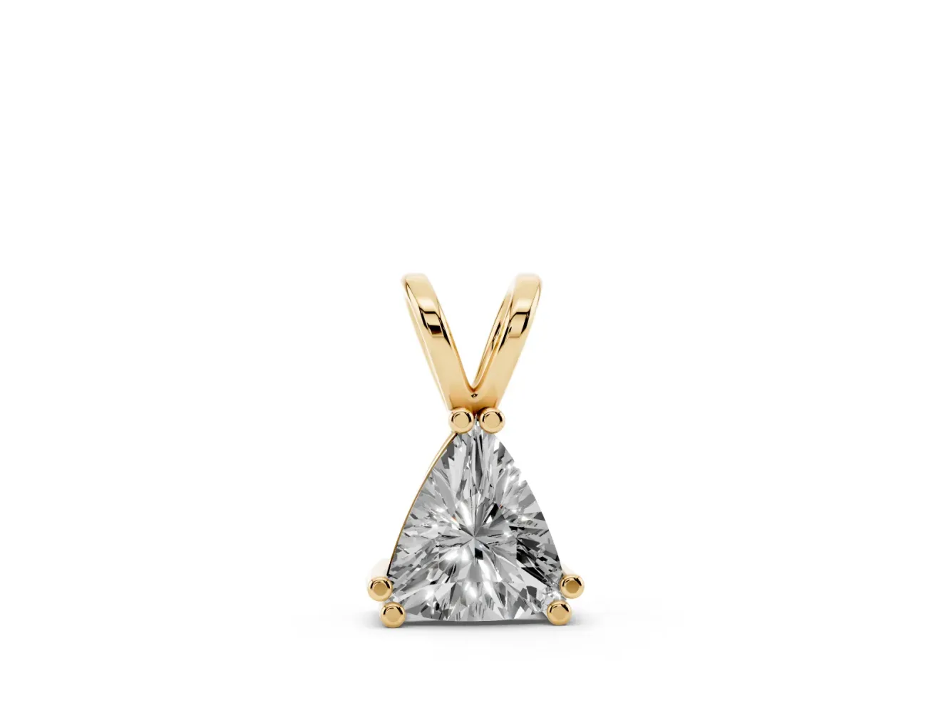 Trillion Cut Diamond Solitaire Pendant Set in Yellow gold with Double Prong Setting