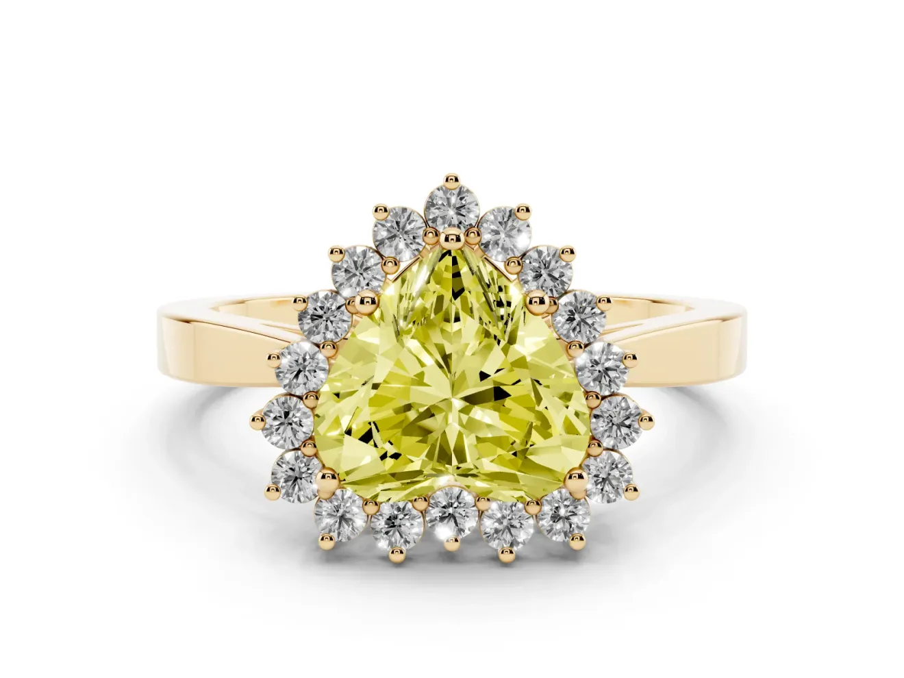 Heart-Shaped Scalloped Halo Engagement Ring Setting for a Fancy Yellow Lab-Grown Diamond | Flat Plain Band | Yellow Gold