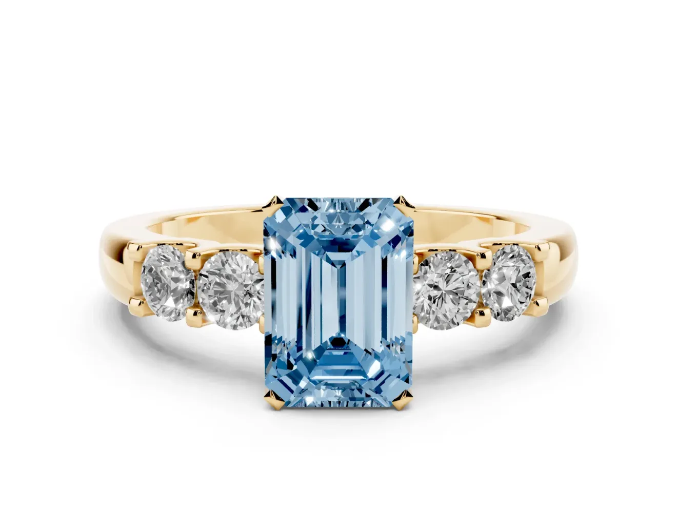 Emerald Cut Five Stone Engagement Ring Setting for a Fancy Blue Lab-Grown Diamond | Yellow Gold
