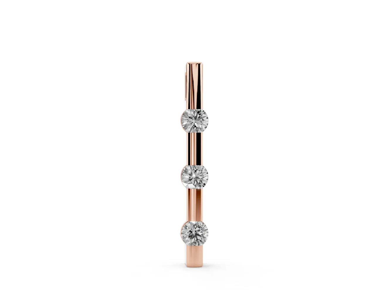Round Lab-Grown Diamond Three-Stone Vertical Bar Pendant Necklace | Evenly Spaced | Rose Gold