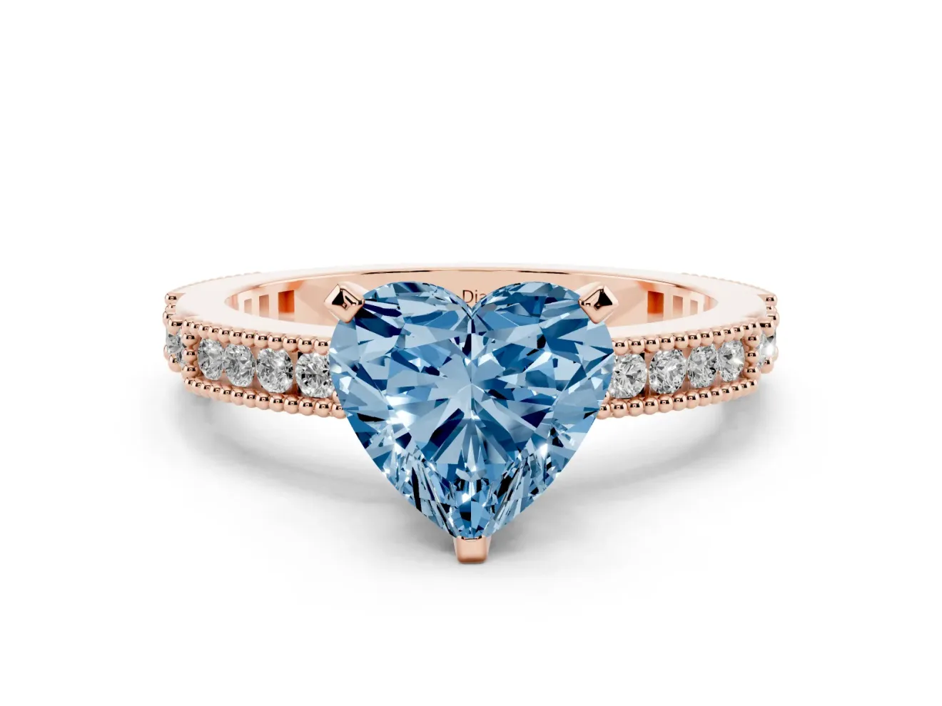 Heart-Shaped Vintage Pavé Engagement Ring Setting for a Fancy Blue Lab-Grown Diamond | Rose Gold