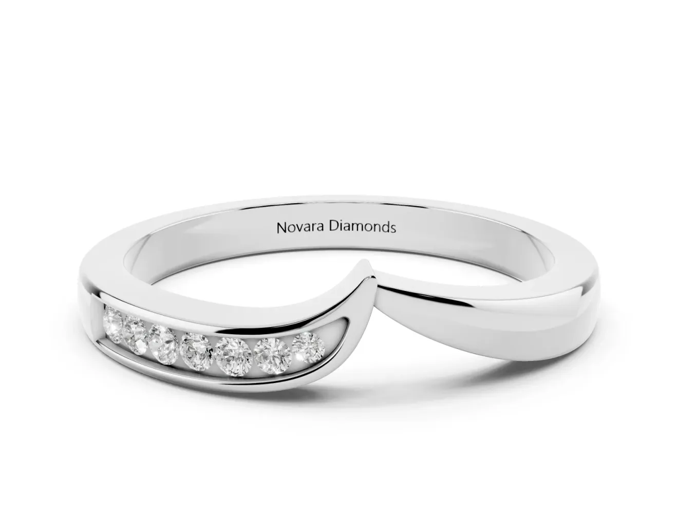 Round Lab-Grown Diamond V-Notch Channel Set Contour Wedding Band | Asymmetric | Platinum