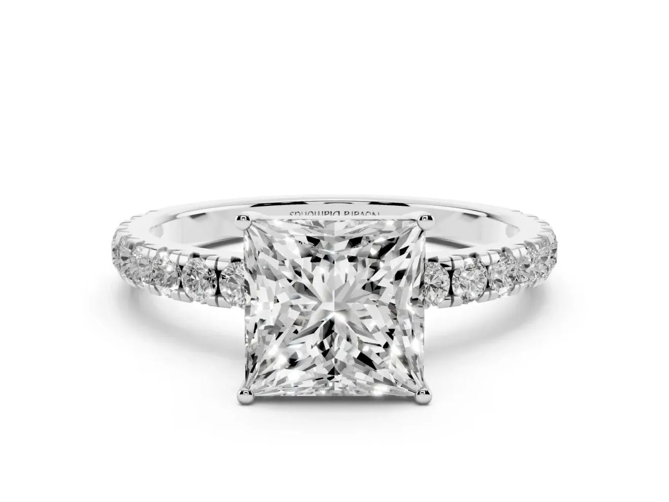Princess Cut Pave Engagement Ring Setting | Shared Prong Band | Sterling Silver