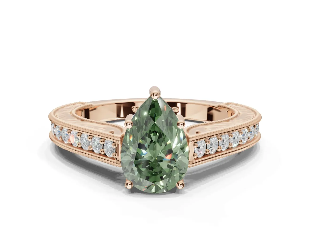 Pear-Shaped Vintage Engagement Ring Setting for a Fancy Green Lab-Grown Diamond | Rose Gold - Design NV-24644