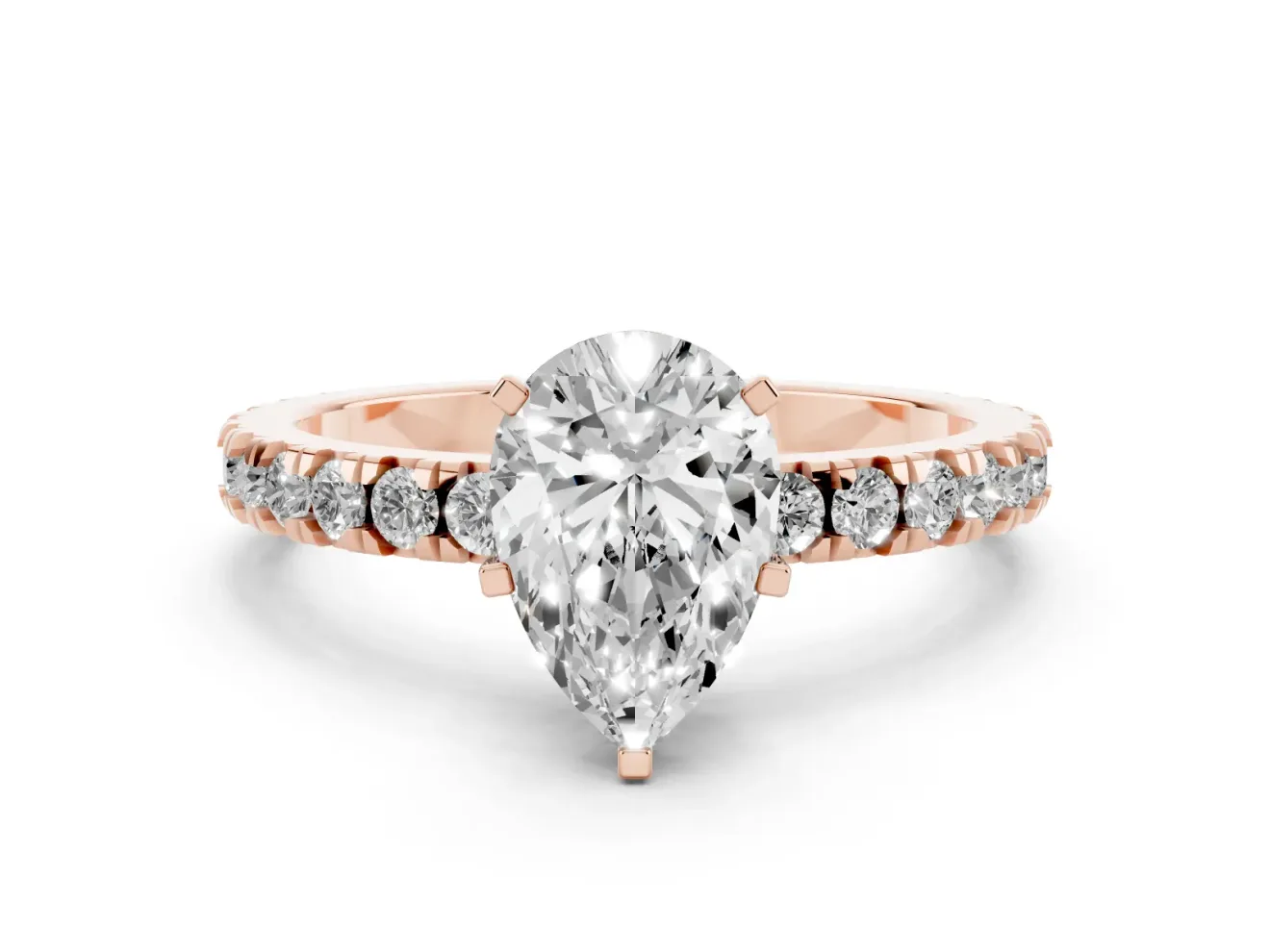 Pear-Shaped Shared Prong Solitaire Engagement Ring Setting | Pavé Band | Rose Gold