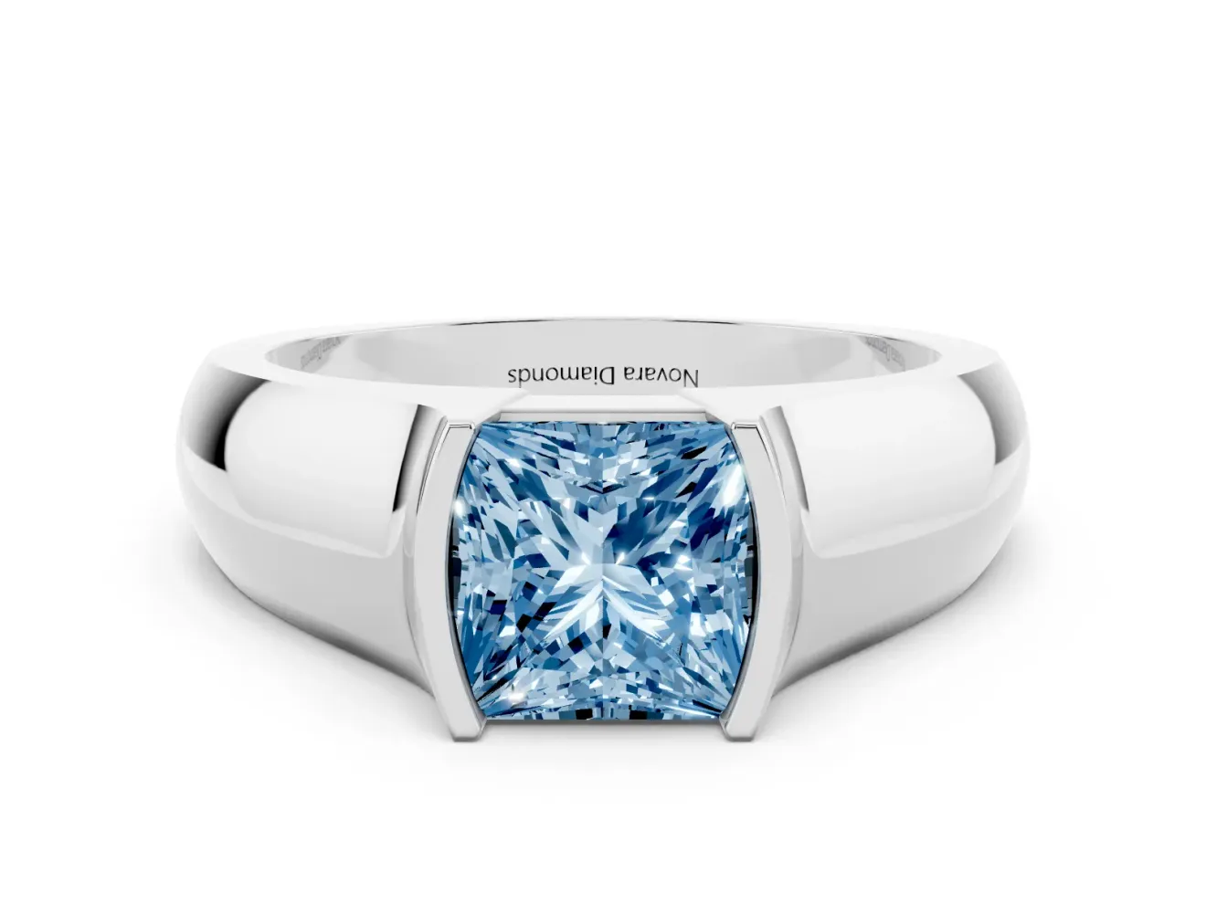 Princess Cut Half Bezel Solitaire Engagement Ring Setting for a Fancy Blue Lab-Grown Diamond | Wide Band | White Gold